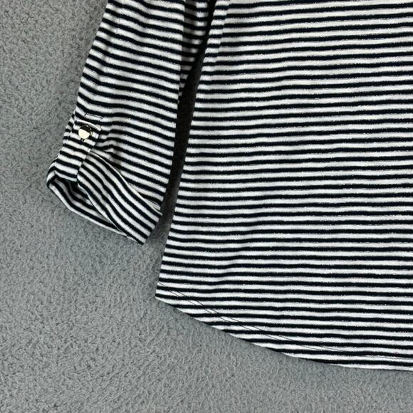 CHICOS Ultimate Tee Small Beachy Nautical Lightweight Open Knit Roll Tab Modal - Picture 3 of 9